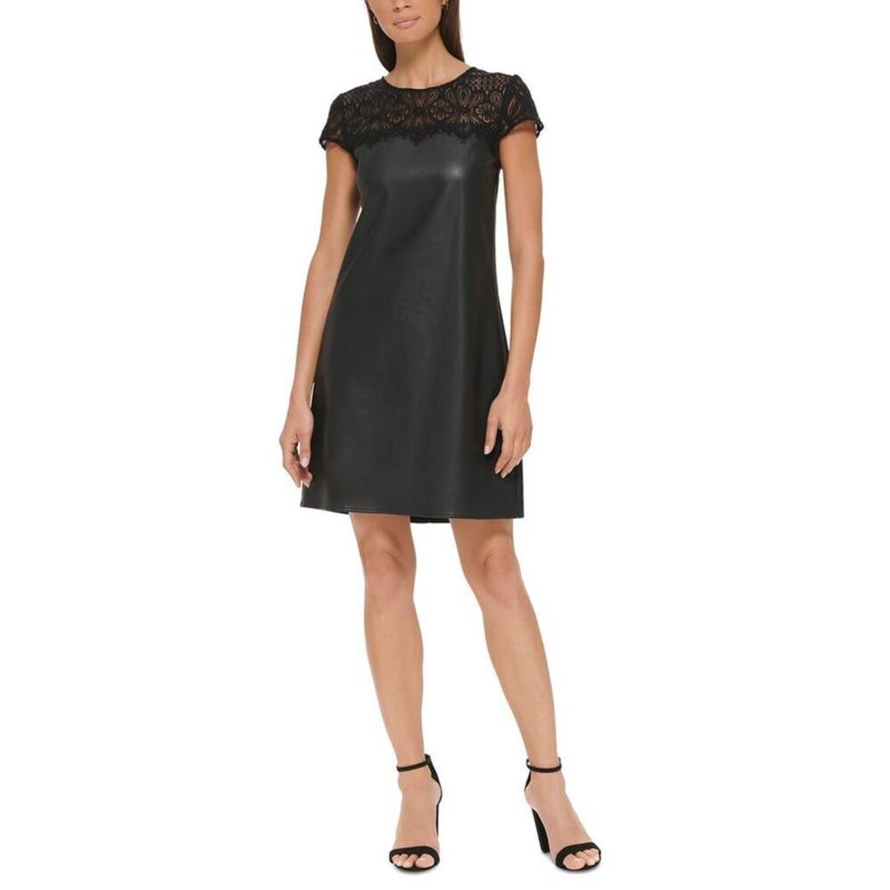 Black Lace Yoke Shift Dress - Women's Elegant Evening Dress